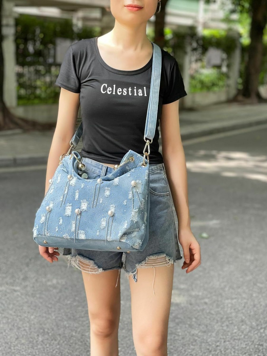 Hobo Handbags | YeFine Yefine Casual Washed Denim Shoulder Bags Top Handle Lady'S Hobo Bags Women Purses And Handbags