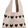 Hobo Handbags | ANKICK Ankick Womens Crochet Tote Bag Cute Heart Pattern Shoulder Commute Bag Y2K Knit Hobo Bags Purse Shopping Summer Beach Handbag