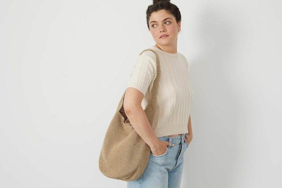 Hobo Handbags | The Sak The Sak 120 Hobo In Crochet, Large Shoulder Purse With Single Strap, Natural Fan