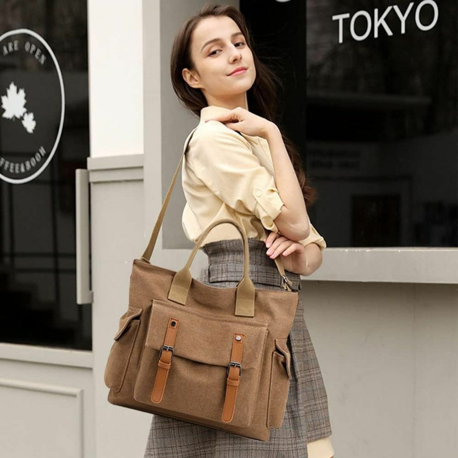 Hobo Handbags | Barsine Canvas Messenger Bag Vintage Crossbody Shoulder Hobo Bag With Pockets Uni Medium Size Tote Purse