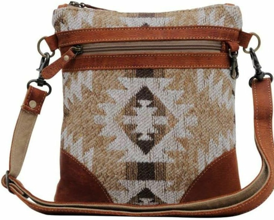 Hobo Handbags | Myra Bag Myra Bag Vintage Canvas Tote - Camilla Saffrona Crossbody Leather And Canvas Tote Bag With Zipper, Hobo Crossbody Bags For Women, Vintage Hues Of Brown Tribal-Inspired Design Hobo Bags For Women