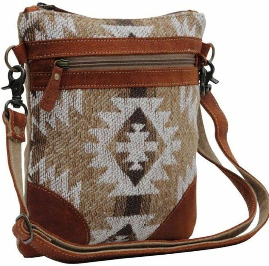 Hobo Handbags | Myra Bag Myra Bag Vintage Canvas Tote - Camilla Saffrona Crossbody Leather And Canvas Tote Bag With Zipper, Hobo Crossbody Bags For Women, Vintage Hues Of Brown Tribal-Inspired Design Hobo Bags For Women