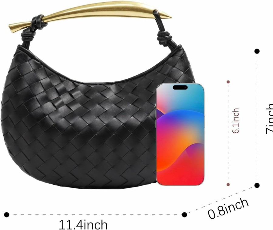 Hobo Handbags | FEOFFS Woven Leather Dumpling Bag Dinner Handbag For Women Purse Hobo Bag Knotted Clutch Bag Luxury Bags (Black)