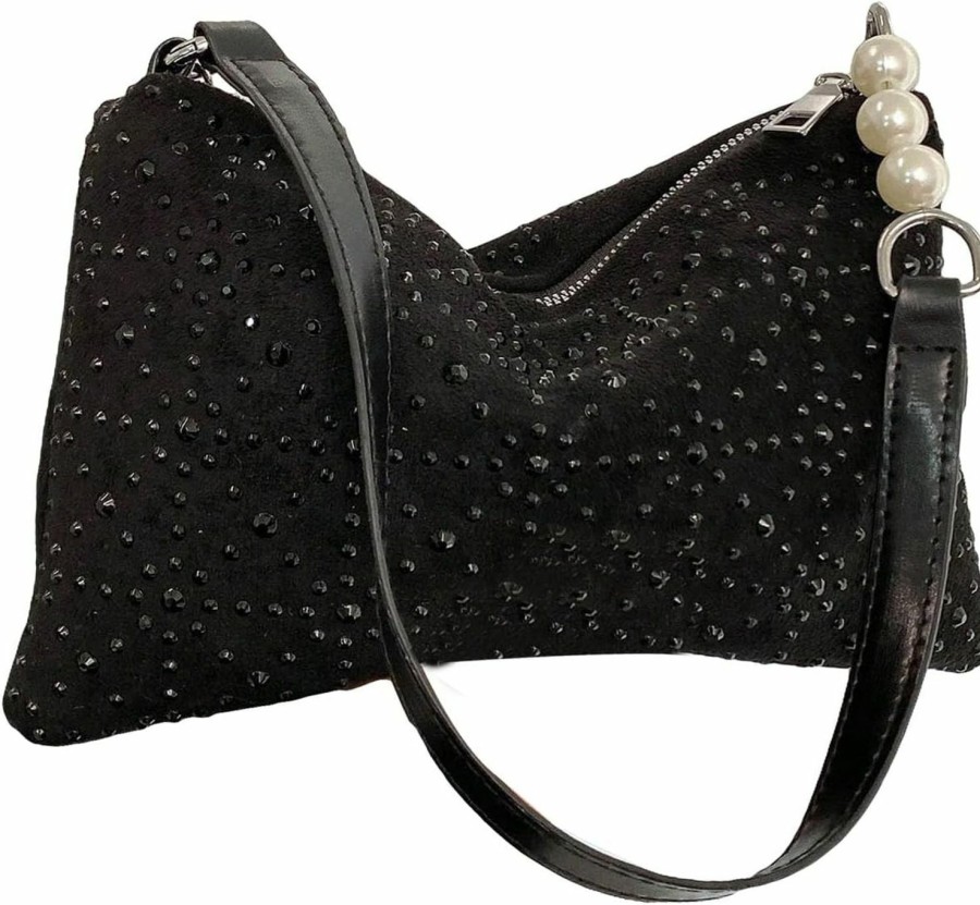 Hobo Handbags | SweatyRocks Sweatyrocks Women'S Pearl Top Handle Shoulder Handbag Studded Rivet Small Hobo Bag Punk Crossbody Bag With Chain Strap